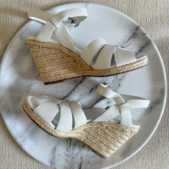 Prada Leather Wedge Espadrilles Sandal White Beige Size 36.5 - Picture 1 of 7